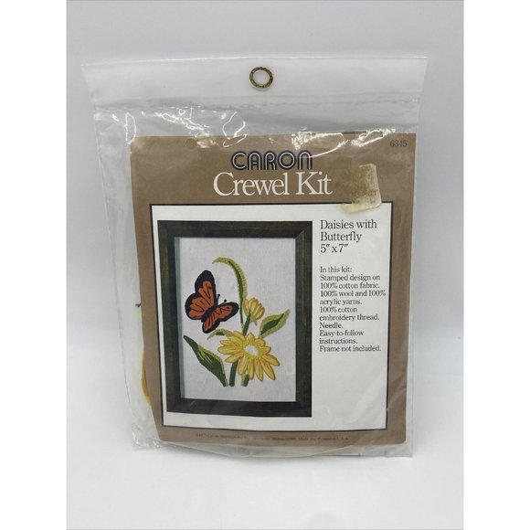 Mid-Century Modern 1977 Caron Crewel Kit,Daisies W/Butterfly, 5X7, New Old Stock - Picture 1 of 9